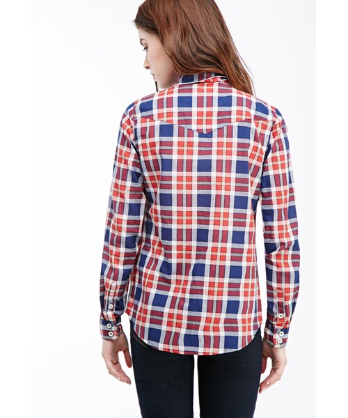 FOREVER 21（フォーエバー トゥエンティーワン）の「FOREVER 21 Two-Pocket Plaid Shirt（シャツ/ブラウス・レディース・Navy/red・Small/Large/Medium）」の3枚目の写真