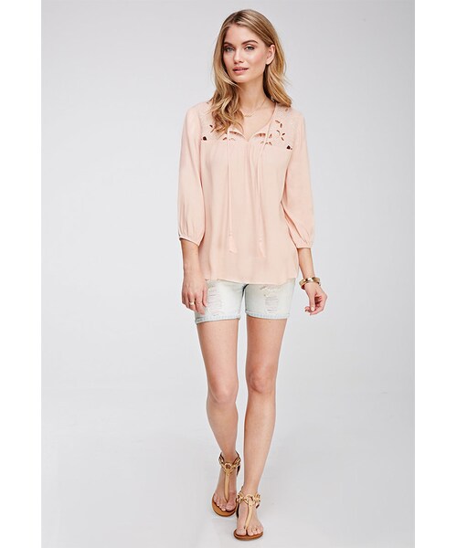 FOREVER 21(フォーエバー トゥエンティーワン)の「FOREVER 21 Beaded Paisley-Embroidered Top(シャツ/ブラウス・レディース・Peach/ivory・Large/X-Small/Medium/Small)」の4枚目の写真
