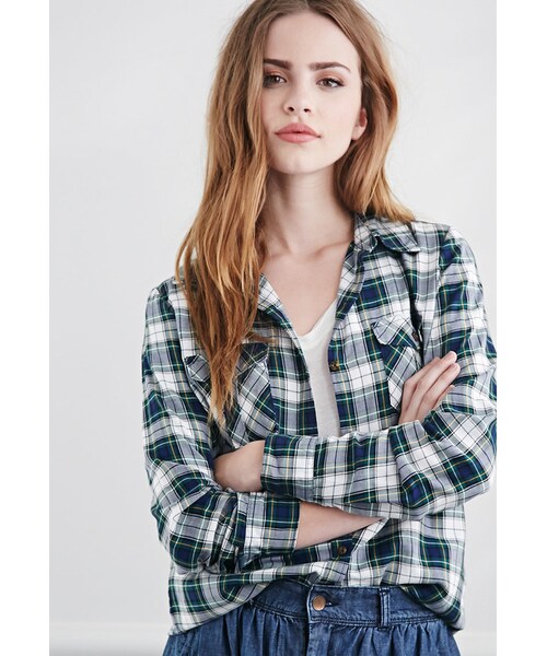 FOREVER 21（フォーエバー トゥエンティーワン）の「FOREVER 21 Woven Tartan Plaid Shirt（シャツ/ブラウス・レディース・Ivory/green・Medium/Large/Small）」の6枚目の写真