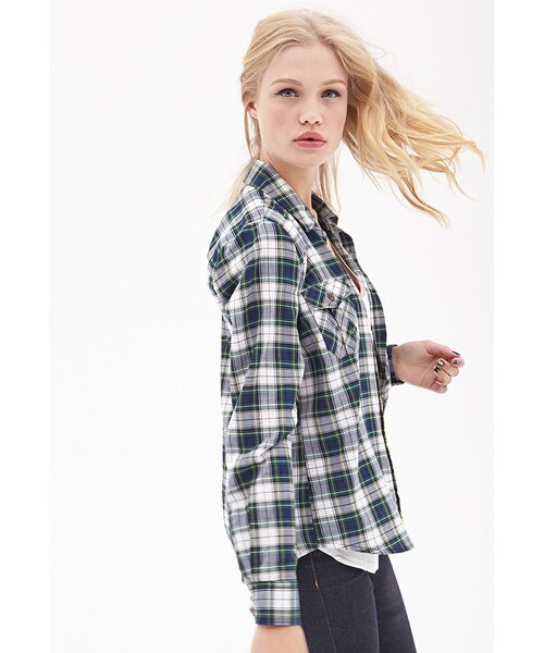 FOREVER 21（フォーエバー トゥエンティーワン）の「FOREVER 21 Woven Tartan Plaid Shirt（シャツ/ブラウス・レディース・Ivory/green・Medium/Large/Small）」の4枚目の写真