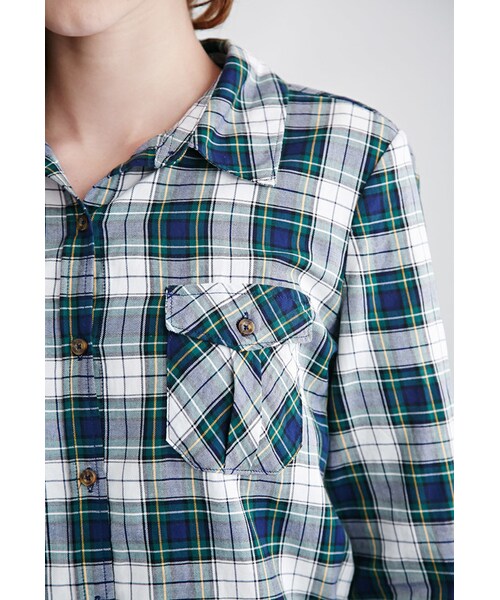 FOREVER 21（フォーエバー トゥエンティーワン）の「FOREVER 21 Woven Tartan Plaid Shirt（シャツ/ブラウス・レディース・Ivory/green・Medium/Large/Small）」の5枚目の写真