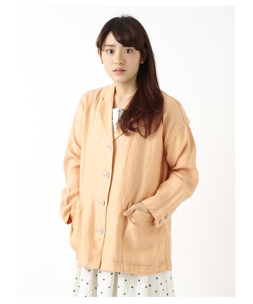 Samansa Mos2（サマンサ モスモス）の「リネンサージジャケット（ジャケット・レディース・アイボリー/ベージュ/オレンジ/ネイビー・M）」の4枚目の写真