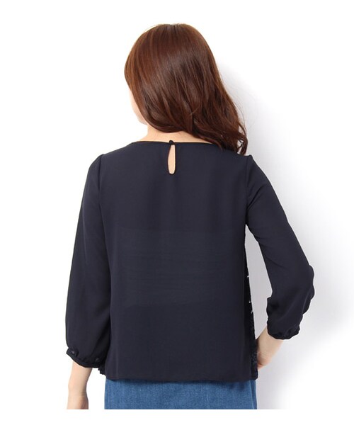 laboratory work（ラボラトリーワーク）の「フロントレース7分袖ブラウス（トップス・レディース・オフホワイト/ネイビー・M）」の3枚目の写真