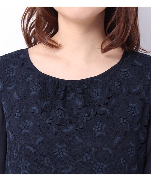 laboratory work（ラボラトリーワーク）の「フロントレース7分袖ブラウス（トップス・レディース・オフホワイト/ネイビー・M）」の6枚目の写真