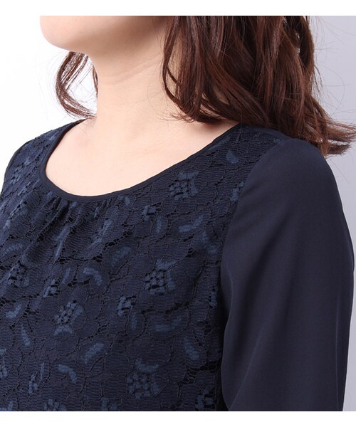 laboratory work（ラボラトリーワーク）の「フロントレース7分袖ブラウス（トップス・レディース・オフホワイト/ネイビー・M）」の5枚目の写真