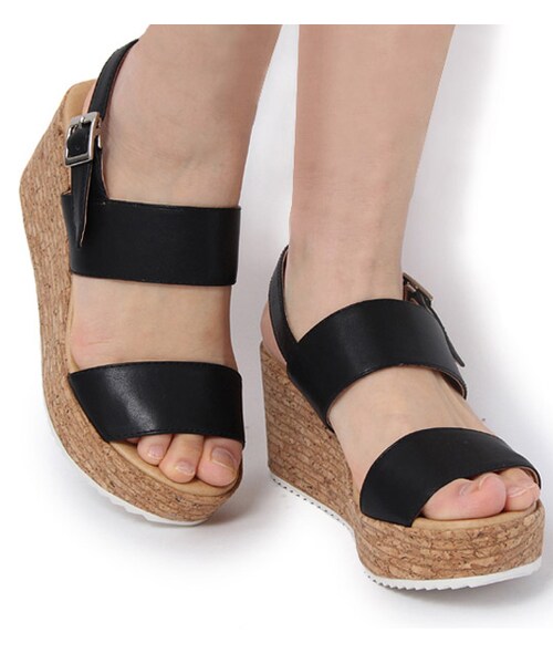 laboratory work（ラボラトリーワーク）の「ダブルベルト厚底ウェッジサンダル（シューズ・レディース・ホワイト/ブラック/シルバー・M/L）」の4枚目の写真