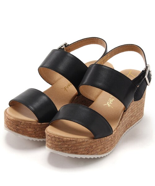 laboratory work（ラボラトリーワーク）の「ダブルベルト厚底ウェッジサンダル（シューズ・レディース・ホワイト/ブラック/シルバー・M/L）」の2枚目の写真