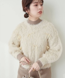 natural couture（ナチュラルクチュール）の「フェザーベロアリボンニットプルオーバー（ニット/セーター）」