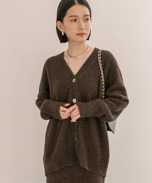 美品 RIVE DROITE フェザーラメカーデ ニット カーディガン F 一枚でトレンド感】ラメフェザー2WAYカーデ | RIVE DROITE