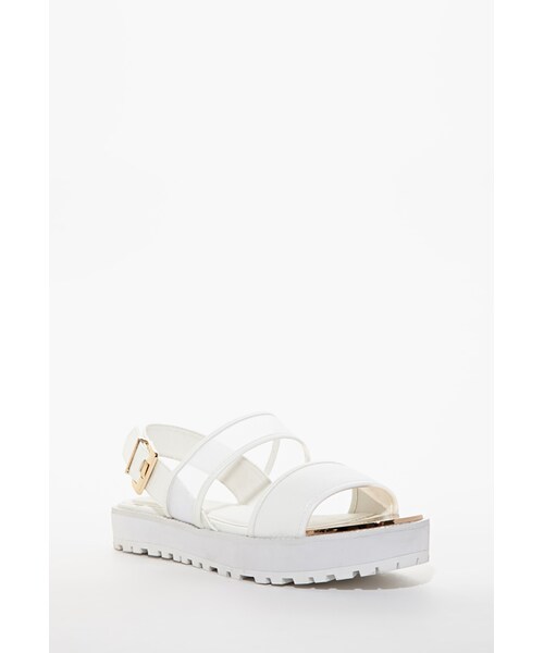 FOREVER 21（フォーエバー トゥエンティーワン）の「FOREVER 21 Mesh-Strap Flatform Sandals（サンダル・レディース・White/Black・8.5/9/6/7/10/5.5/7.5/8/6.5）」の2枚目の写真