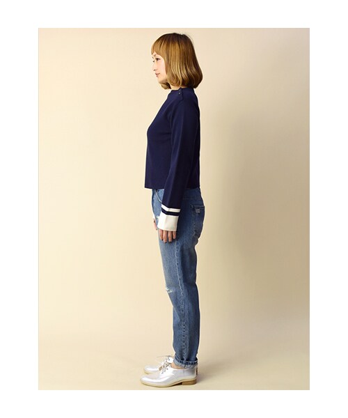 w closet（ダブルクローゼット）の「10.5ozダメージデニムストレートパンツ（パンツ・レディース・サックス/ブルー・FREE）」の4枚目の写真