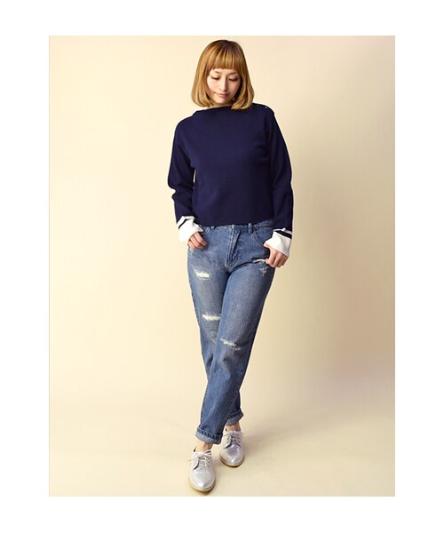 w closet（ダブルクローゼット）の「10.5ozダメージデニムストレートパンツ（パンツ・レディース・サックス/ブルー・FREE）」の10枚目の写真