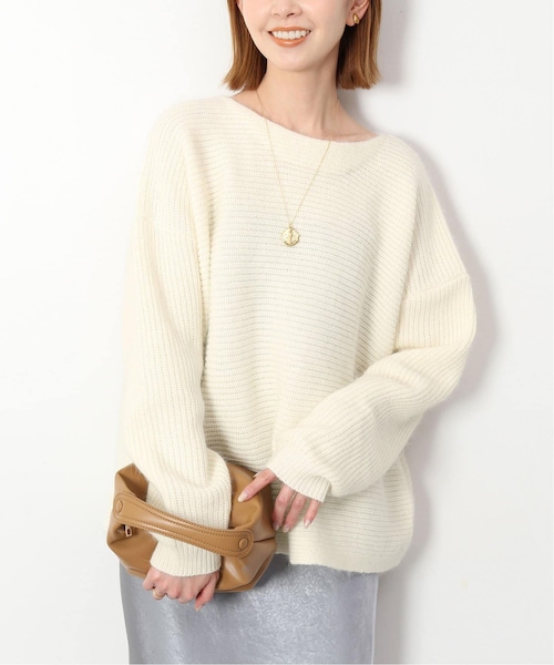 SLOBE IENA - スローブイエナ フラッフィーアンゴラ混プルオーバー ニット ボートネック SLOBE IENA - スローブイエナ フラッフィーアンゴラ混プル