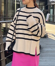 un dix cors | 【12/8(金) 12:00～予約開始！】《予約》片畦サイドZIPボーダーニット(ニット/セーター)