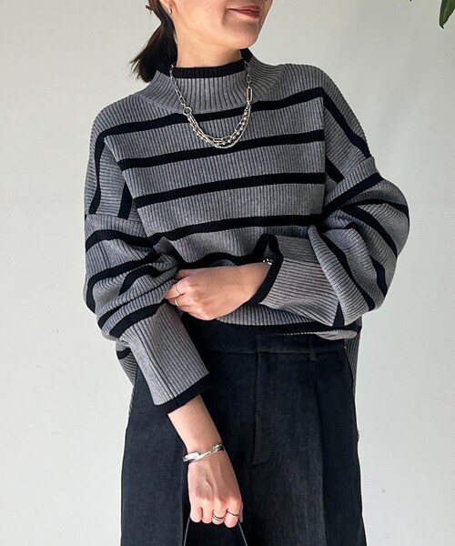 un dix cors（アンディコール）の「【12/8(金) 12:00～予約開始！】《予約》片畦サイドZIPボーダーニット（ニット/セーター・レディース・オフホワイト/グレー・F）」の2枚目の写真