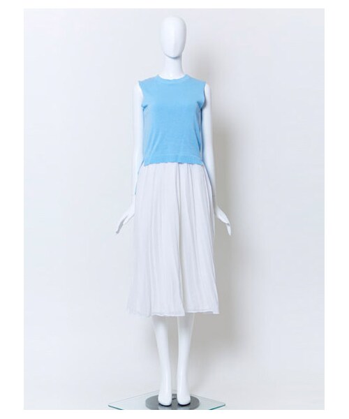 BONICA DOT（ボニカドット）の「ニットドッキングプリーツOP（ワンピース/ドレス・レディース・オフ/ライトグレー/サックス・F）」の9枚目の写真