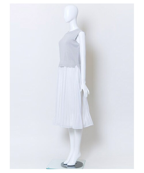 BONICA DOT（ボニカドット）の「ニットドッキングプリーツOP（ワンピース/ドレス・レディース・オフ/ライトグレー/サックス・F）」の3枚目の写真