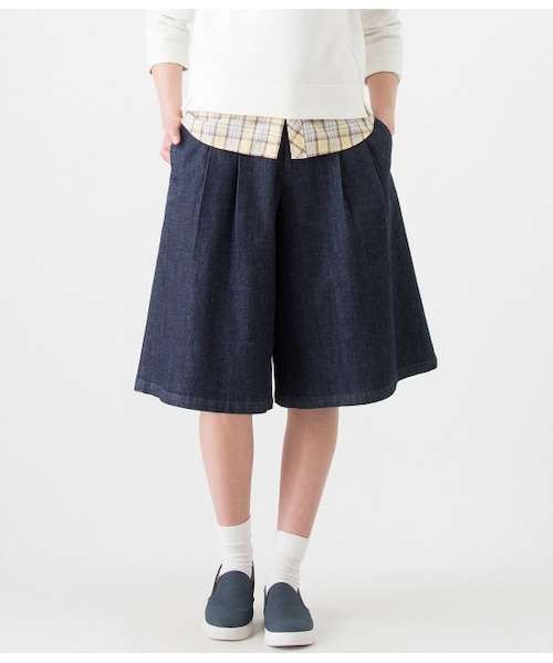 ROPE' PICNIC(ロペピクニック)の「【先行予約】ムラ糸デニムワイドハーフパンツ(パンツ・レディース・ネイビー/ブルー・36/38/40)」の1枚目の写真