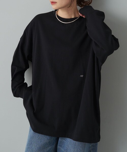 PUAL CE CIN(ピュアルセシン)の「ワンポイントモノグラム刺繍スムース起毛プルオーバー(Tシャツ/カットソー・レディース・オフホワイト/ブラック/その他12・FREE)」の2枚目の写真