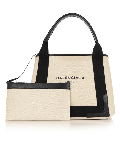 BALENCIAGA（バレンシアガ）の「Balenciaga Cabas S leather-trimmed cotton-canvas tote（トートバッグ・レディース・Neutrals）」の5枚目の写真