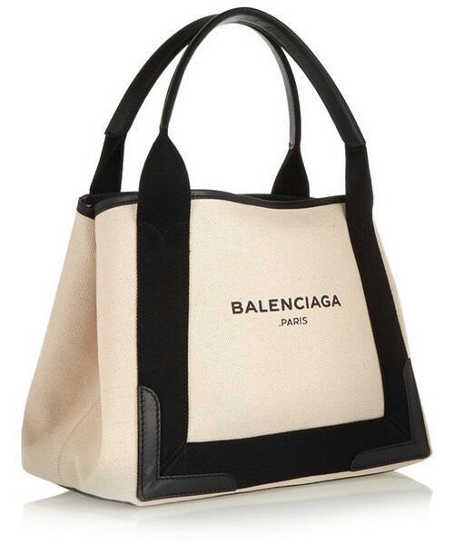 BALENCIAGA（バレンシアガ）の「Balenciaga Cabas S leather-trimmed cotton-canvas tote（トートバッグ・レディース・Neutrals）」の8枚目の写真