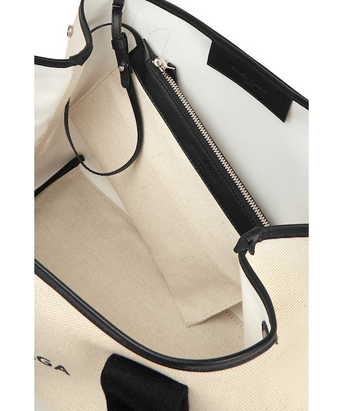 BALENCIAGA（バレンシアガ）の「Balenciaga Cabas S leather-trimmed cotton-canvas tote（トートバッグ・レディース・Neutrals）」の4枚目の写真
