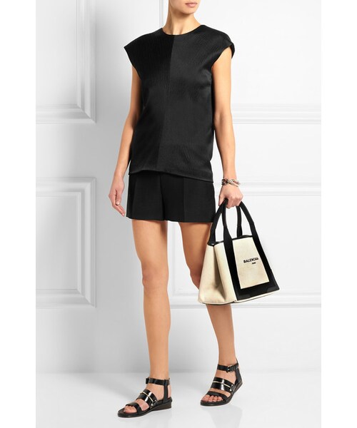 BALENCIAGA（バレンシアガ）の「Balenciaga Cabas S leather-trimmed cotton-canvas tote（トートバッグ・レディース・Neutrals）」の6枚目の写真