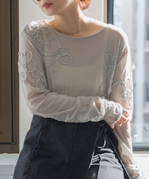 Kastane | 【12.14(木)12:00発売/4色展開】フラワーコード刺繍シアーTOPS(Tシャツ/カットソー)