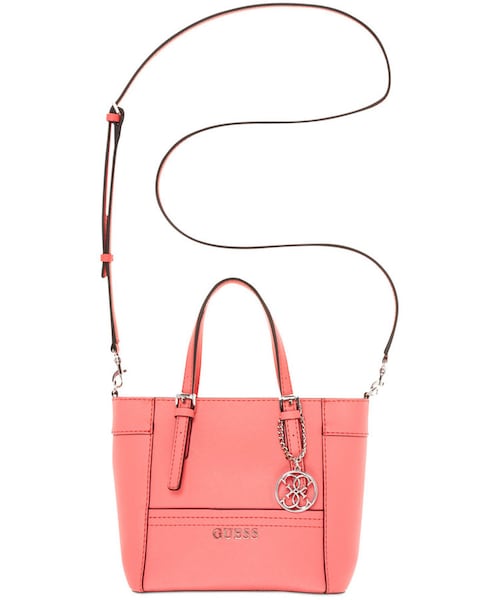 Guess(ゲス)の「GUESS Delancy Petite Tote with Crossbody Strap(ショルダーバッグ・レディース・White/Black White Checker/Coral/Black)」の2枚目の写真