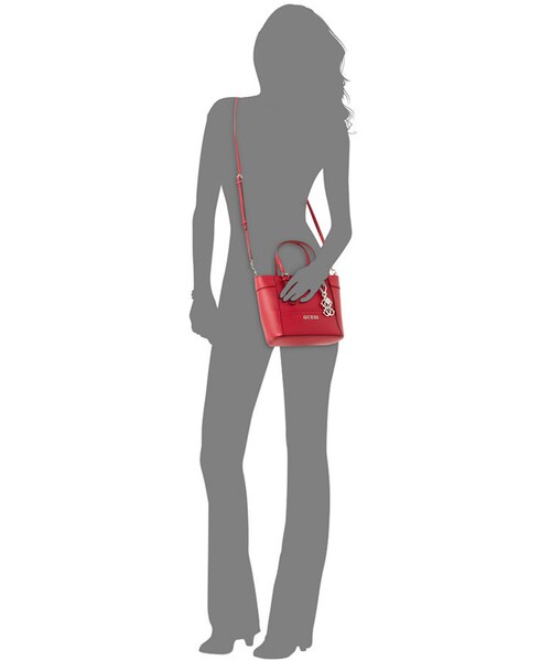 Guess(ゲス)の「GUESS Delancy Petite Tote with Crossbody Strap(ショルダーバッグ・レディース・White/Black White Checker/Coral/Black)」の6枚目の写真