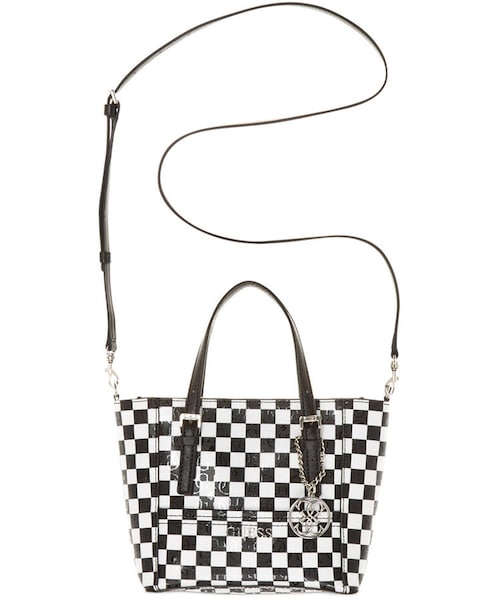 Guess(ゲス)の「GUESS Delancy Petite Tote with Crossbody Strap(ショルダーバッグ・レディース・White/Black White Checker/Coral/Black)」の3枚目の写真