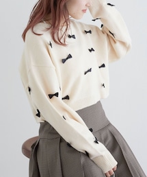 w closet（ダブルクローゼット）の「リボンショートニットプルオーバー（トップス）」