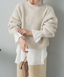 PUAL CE CIN（ピュアルセシン）の「【セットアイテム】袖フレアブラウス+ハイネック畦ニットSET（ニット/セーター）」