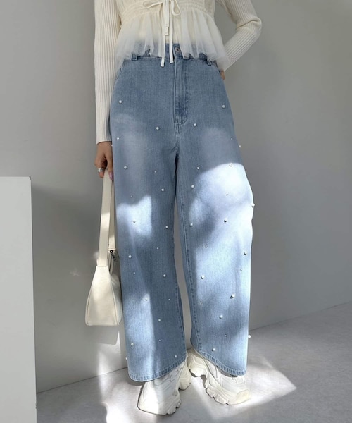 OLIVE des OLIVE(オリーブデオリーブ)の「2WAYライズキラキラハートデニムパンツ(デニムパンツ・レディース・ブルー/ブルー系その他・S/M)」の1枚目の写真