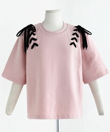 DHOLIC | リボンレースアップ半袖Tシャツ(Tシャツ/カットソー)