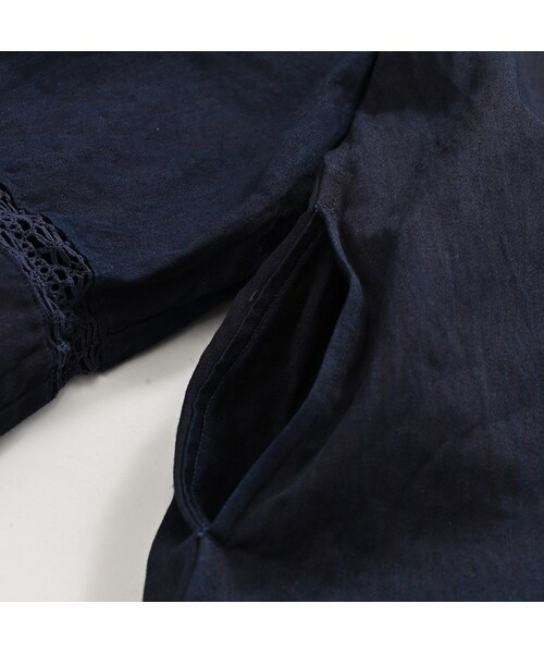 美品✨45R 藍納戸栗サテンのボレロ カットワーク レース 墨黒　F 45R（フォーティファイブアール）の「インディゴ粟サテンの