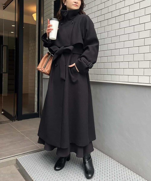 one after another NICE CLAUP（ワンアフターアナザーナイスクラップ）の「【パルクロ先行】Ｍ.Lサイズ展開/ロングコート（ステンカラーコート・レディース・アイボリー/チャコールグレー/ブラック/ラベンダー・2/3）」の2枚目の写真