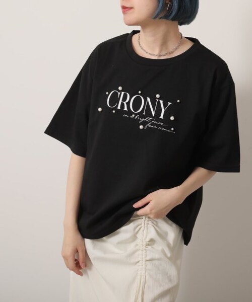 OUTLET(アウトレット)の「パール付ロゴビックTシャツ(トップス・レディース・クロ/オフシロ・FREE)」の12枚目の写真