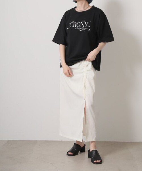 OUTLET(アウトレット)の「パール付ロゴビックTシャツ(トップス・レディース・クロ/オフシロ・FREE)」の13枚目の写真