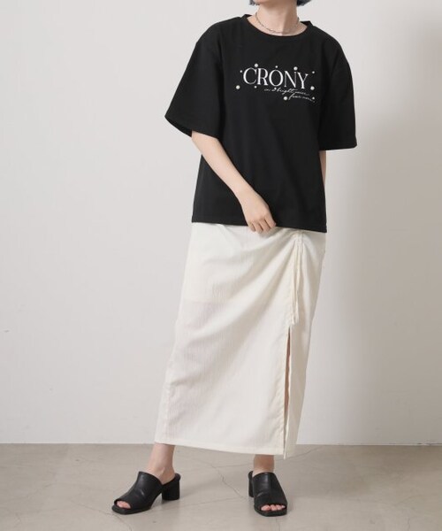 OUTLET(アウトレット)の「パール付ロゴビックTシャツ(トップス・レディース・クロ/オフシロ・FREE)」の14枚目の写真