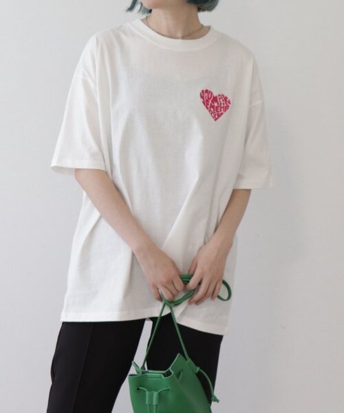 OUTLET(アウトレット)の「ハート刺繍Tシャツ(トップス・レディース・クロ/ブルー/オフシロ/オートミール・FREE)」の9枚目の写真