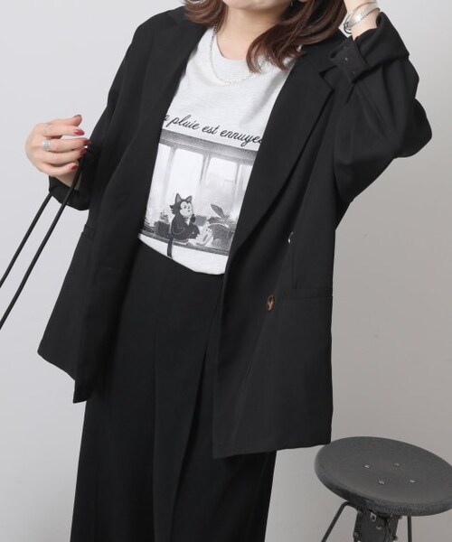 OUTLET(アウトレット)の「ネコイラストビッグTシャツ(トップス・レディース・パープル/オフシロ/オートミール・FREE)」の4枚目の写真