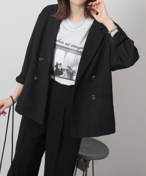 OUTLET(アウトレット)の「ネコイラストビッグTシャツ(トップス・レディース・パープル/オフシロ/オートミール・FREE)」の3枚目の写真