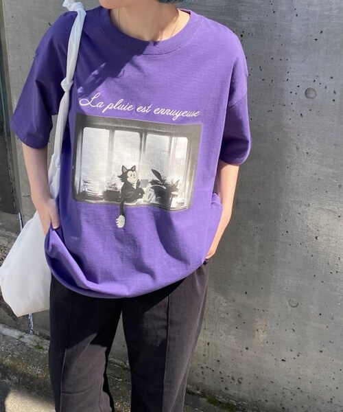 OUTLET(アウトレット)の「ネコイラストビッグTシャツ(トップス・レディース・パープル/オフシロ/オートミール・FREE)」の9枚目の写真