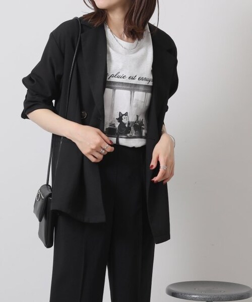 OUTLET(アウトレット)の「ネコイラストビッグTシャツ(トップス・レディース・パープル/オフシロ/オートミール・FREE)」の5枚目の写真