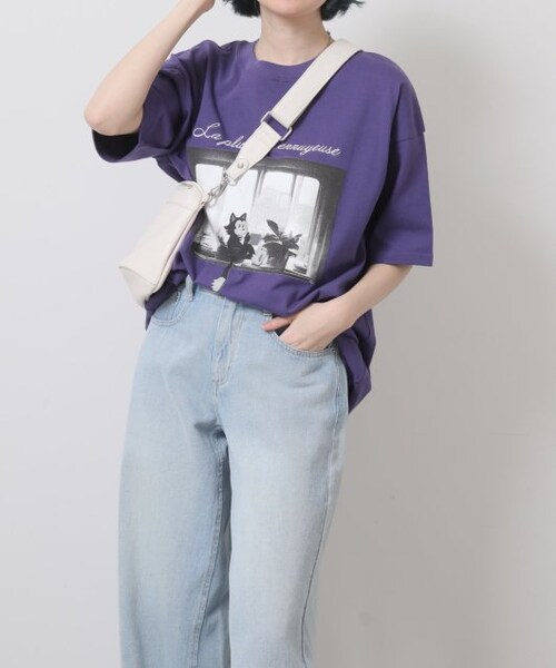 OUTLET(アウトレット)の「ネコイラストビッグTシャツ(トップス・レディース・パープル/オフシロ/オートミール・FREE)」の11枚目の写真