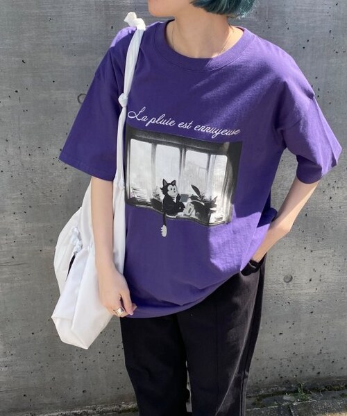 OUTLET(アウトレット)の「ネコイラストビッグTシャツ(トップス・レディース・パープル/オフシロ/オートミール・FREE)」の10枚目の写真