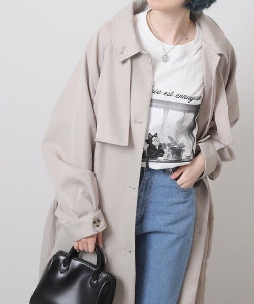 OUTLET(アウトレット)の「ネコイラストビッグTシャツ(トップス・レディース・パープル/オフシロ/オートミール・FREE)」の14枚目の写真
