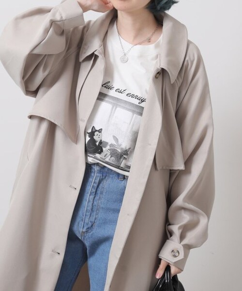 OUTLET(アウトレット)の「ネコイラストビッグTシャツ(トップス・レディース・パープル/オフシロ/オートミール・FREE)」の13枚目の写真