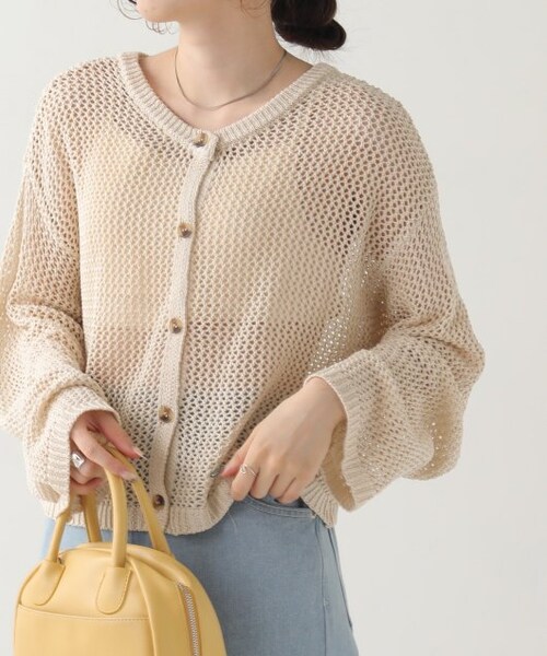 OUTLET(アウトレット)の「麻タッチポリメッシュ2WAYカーディガン(その他・レディース・サックス/キナリ/ミント・FREE)」の2枚目の写真